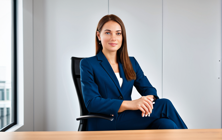 **
"A professional businesswoman in a modest business suit, sitting at a desk in a modern office, fully clothed, appropriate attire, safe for work, perfect anatomy, natural proportions, professional photography, high quality."
**