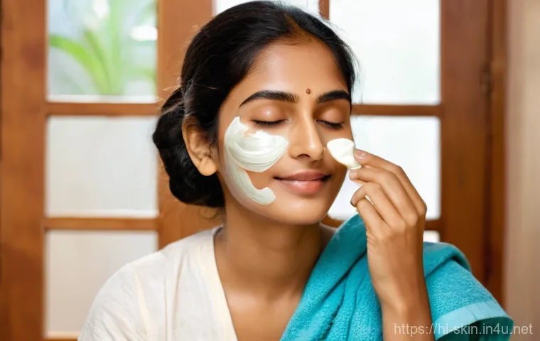 천연 성분 클렌저 추천 - **Prompt 1: Serene Application of a Homemade Face Pack**
    A young Indian woman, in her late 20s, ...