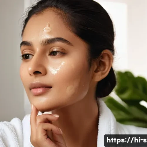 Home 33 달바 화이트 트러플 미스트 효과 - A serene, close-up portrait of a young South Asian woman with flawless, glowing skin, gently misting...