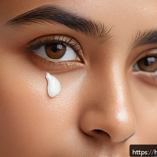Home 17 AHC 리얼 아이크림 포 페이스 리뷰 - A close-up portrait of a young Indian woman gently applying a nourishing eye cream around her delica...